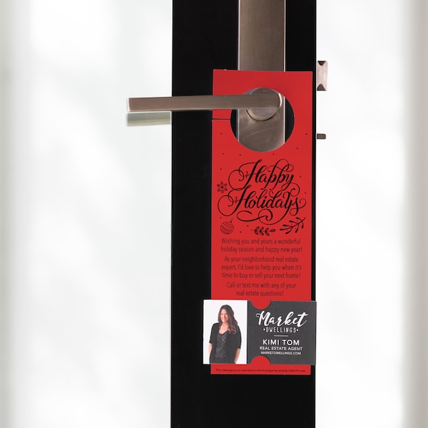 Happy Holidays Real Estate Neighbor Door Hanger | Real Estate Agent | Door Knocking | Insert a Business Card | Christmas Pop By | 15-DH001