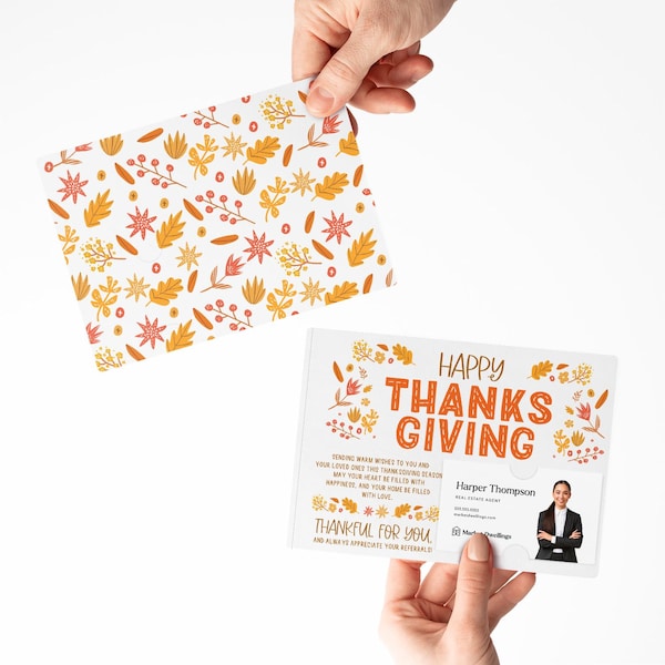 SET of Happy Thanksgiving Mailers w/ Envelopes | Business Card Mailer l | Fall Pop By | Real Estate Mortgage Insurance Mailer | M72-M003