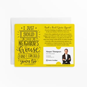 SET of I Just Sold Your Neighbor&#39;s House Mailer w/Envelopes | Real Estate Agent Marketing | Insert your business card | M47-M003