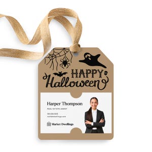 Happy Halloween Gift Tag w/ Business Card Inserts | Halloween Pop By | Client Tag | Halloween Marketing | Insert business card | 73-GT001