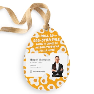 I will go the Egg-Stra mile Gift Tags | Creative Egg Shape Real Estate Marketing Pop By Gift Tags | 10-GT007-AB