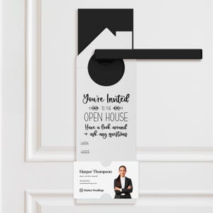Vous êtes invité à la journée portes ouvertes sur les affichettes pour agents immobiliers | Insérez votre carte de visite | Prospectus de porte | Afficher | 24-DH002