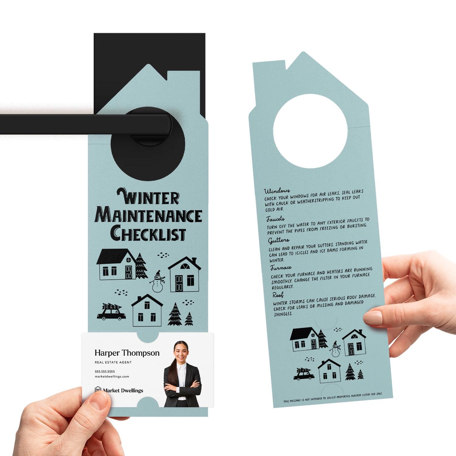 Winter Maintenance Checklist Door Hangers | Winter Real Estate | Real Estate Pop By Marketing | 129-DH002