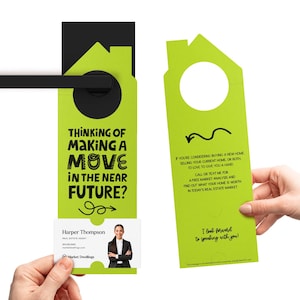 Vous avez envie de bouger ? Accrocheurs de porte | Agents immobiliers | On frappe à la porte | Insérez votre carte de visite | Étiquette immobilière | 61-DH002