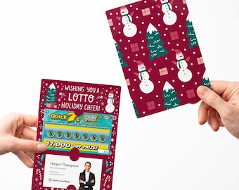 May include: A red and white holiday-themed scratch-off lottery ticket with a snowman and Christmas tree design. The ticket has a $7,000 top prize and says "Wishing you a Lotto Holiday Cheer!"