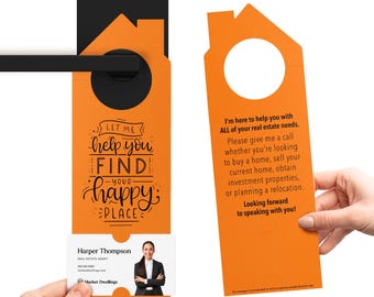 Let Me Help You Find Your Happy Place Door Hangers | Real Estate Agent Flyers | Insert your business card | 37-DH002