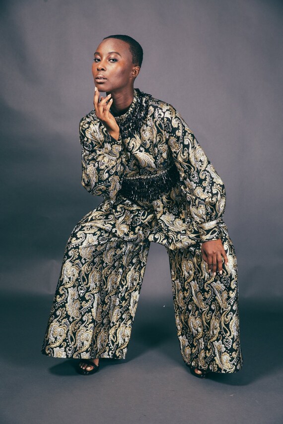 Vintage 60s Heavily Beaded Brocade Jumpsuit