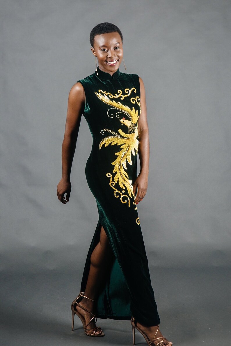 Vintage Velvet Dreams Sequin Crane Dress