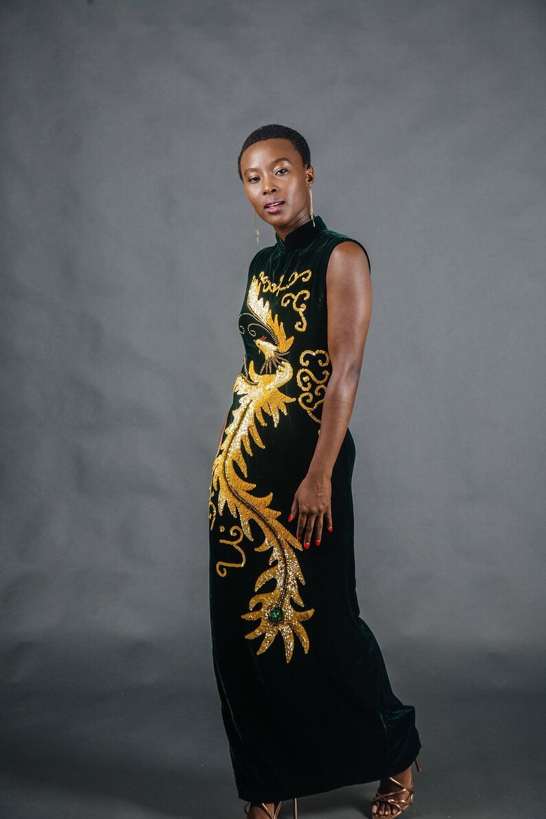 Vintage Velvet Dreams Sequin Crane Dress