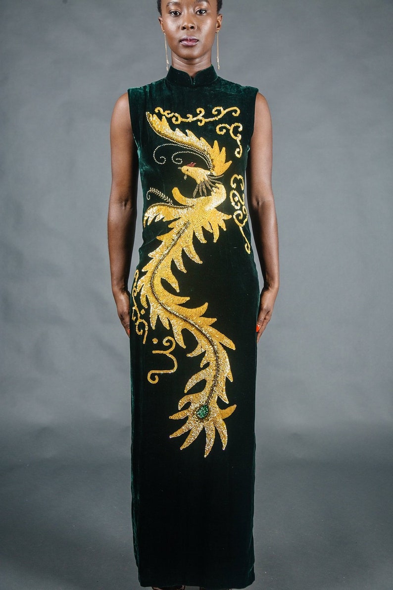 Vintage Velvet Dreams Sequin Crane Dress