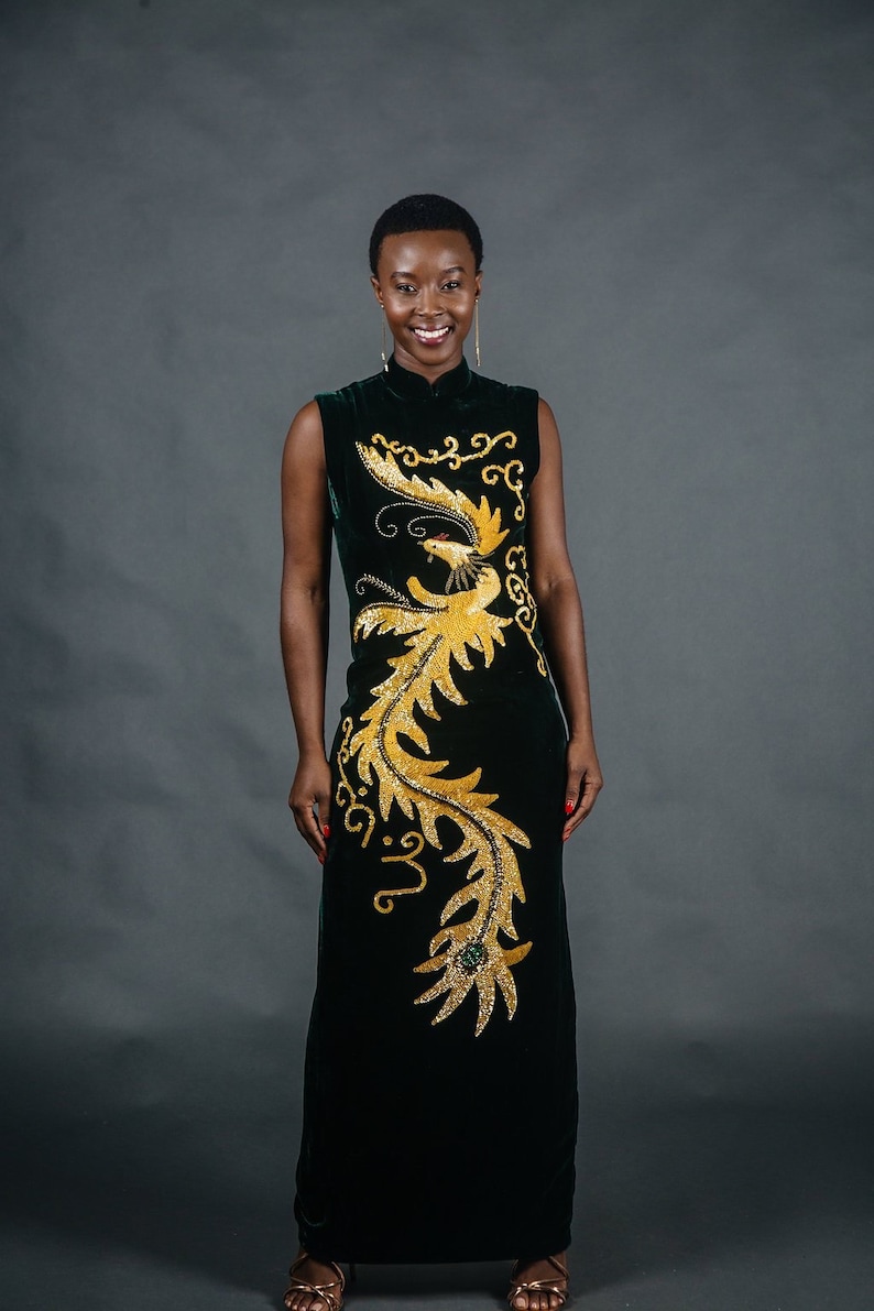 Vintage Velvet Dreams Sequin Crane Dress