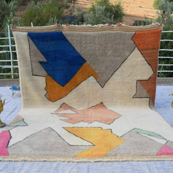 Moroccan Rug Beni Ourain Genuine Rug Berber Rug Beni Mrirt Contemporary rug Alfombras Berberes Boho Style Bohemian rug Carpet