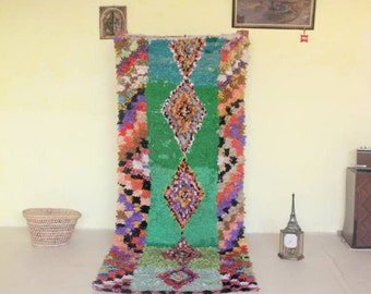 BANDERA DE BRAZIL 3.3X8.4 Moroccan Vintage Boucherouite Rug, Diamond Orika Rug, Berber Boucherouite, Recycled Rug, Antique Rug, Handmade Rug