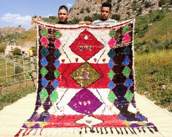 DIAMONTE Moroccan Vintage Boucherouite Rug, Colorful Rag Rug, Azilal Boucherouite, Handmade Wool Carpet, Boho Rug, Bohemian Rug, Antique Rug