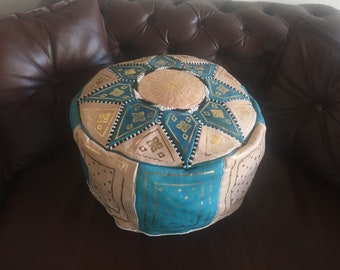 Unstuffed Moroccan Genuine Leather pouf, Handmade leather ottoman, ottoman, pouf, silver floor pouf, floor ottoman, authentic Berber pouf