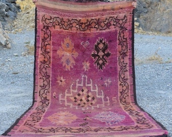 MULBERRY Moroccan Beni Ourain rug, Berber Rug, Vintage Boujad Rug, Antique Red rug, Beni Ouarain Rug, 4X8 Oriental Area Rug, Azilal Rug.