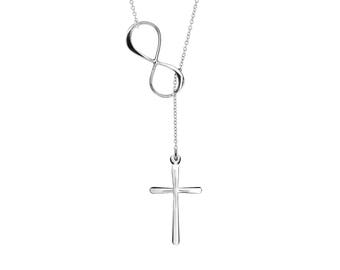Sterling Silver Infinity Cross necklace - Lariat Y necklace, Personalized necklace, Confirmation gift for girls, gifts for her INF-CR03B