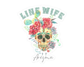Arizona Linewife Sugar Skull Sticker, Blue Collar Decal
