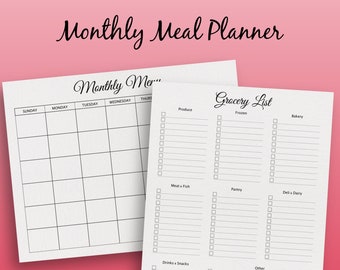 Monthly Meal Planner - Meal Calendar - Family Meal Plan - Meal Plan Printable - Monthly Menu - Meal Planner PDF - Meal Plan Grocery List