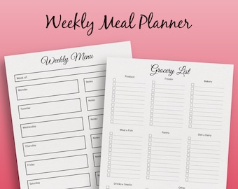 Weekly Meal Planner - Meal Planning Grocery List - Meal Plan Printable - Meal Planner PDF - Family Meal Plan - Grocery List - Weekly Menu