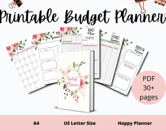 Utskrivbar budgetplanerare, månadsbudgetmall, budgetinlägg för Happy Planner, budgetspårare, utskrivbar budgetpärm, budget-pdf