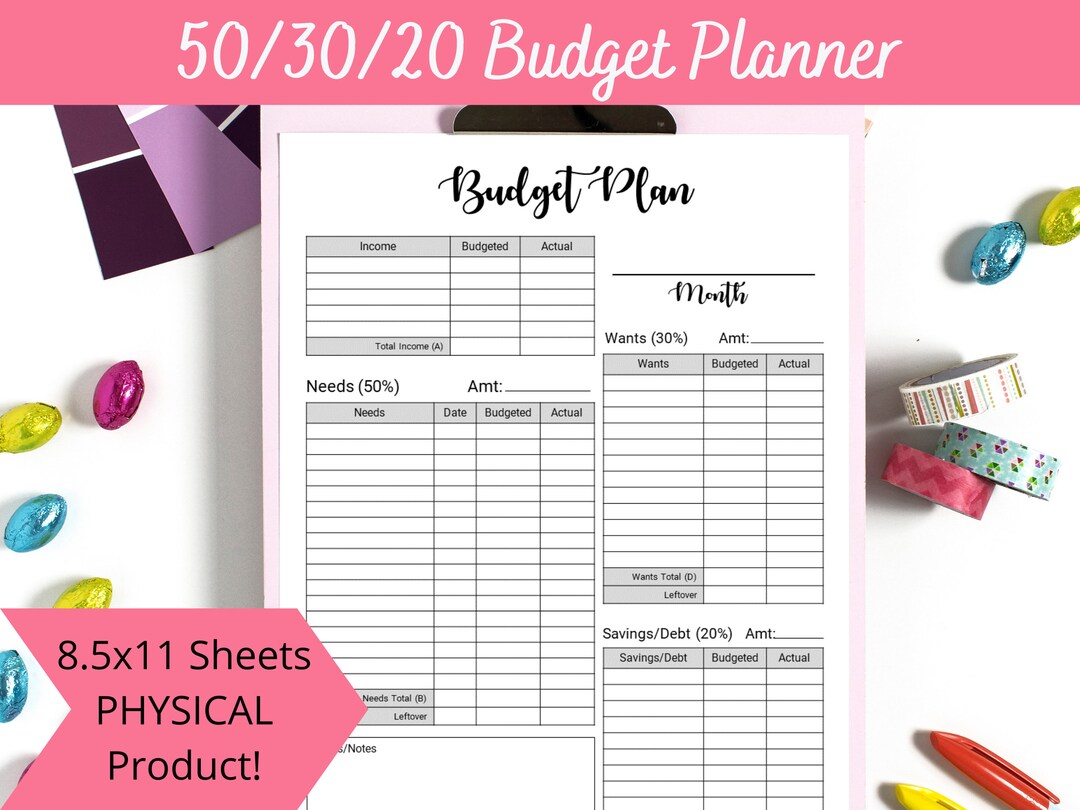 50 30 20 Budget Planner - Monthly Budget Sheet - Budget Planner Inserts ...