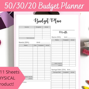 50 30 20 Budget Planner - Monthly Budget Sheet - Budget Planner Inserts - Finance Template - Easy Budget tracker - Budget Binder - US Letter