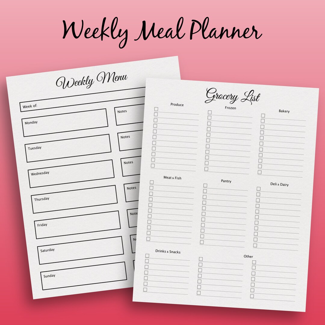 Weekly Meal Planner Meal Planning Grocery List Meal Plan Printable Meal ...