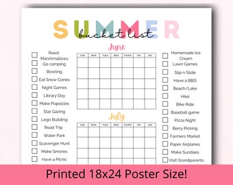Summer Countdown Poster - Summer Bucket List - Summer Fun Calendar - Summer Fun Poster - Summer Boredom Buster - Summer Checklist for Kids