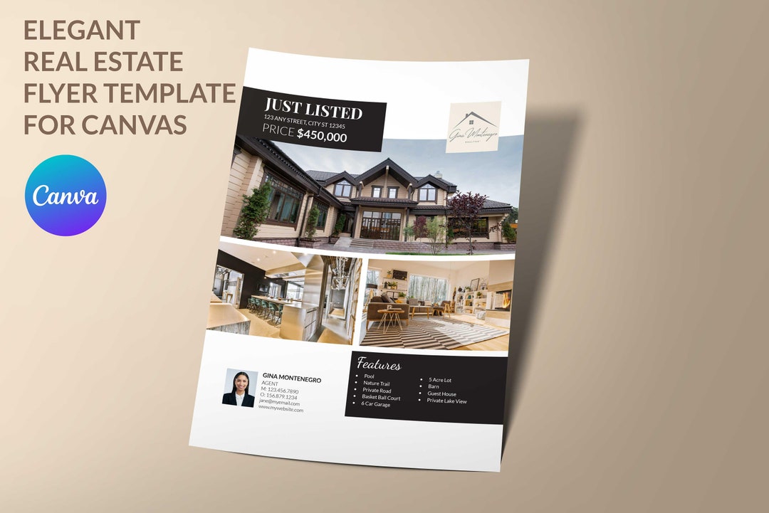 Elegant Real Estate Flyer Canva Template Modern Editable Design for ...