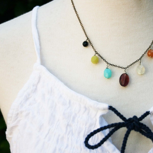 Stone Collector Necklace - Crystals and Semi Precious Stones on an Oxidized Silver Necklace