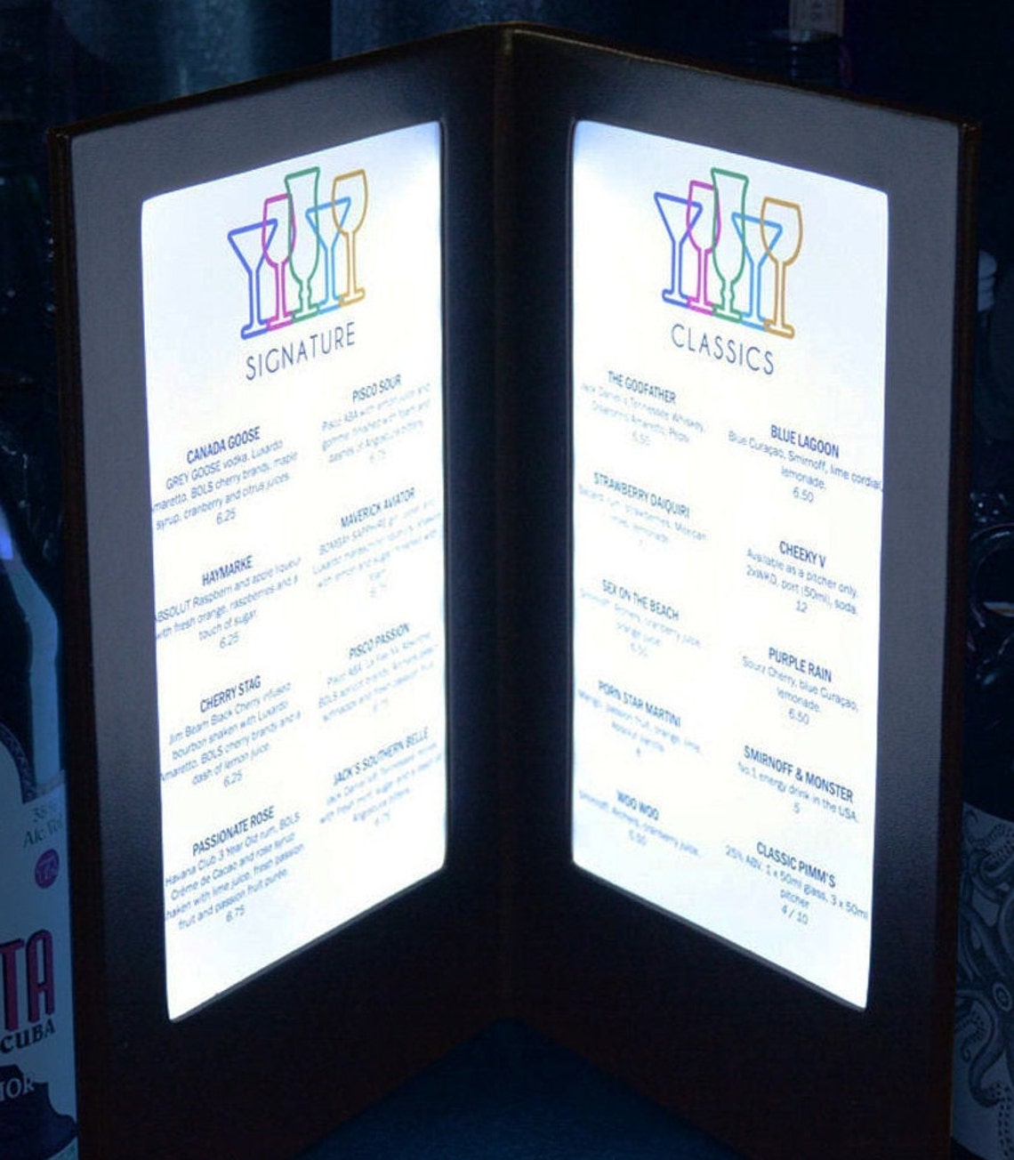 Illuminated LED Menus Two Panel Menu Covers 8.5 X5.5 - Etsy