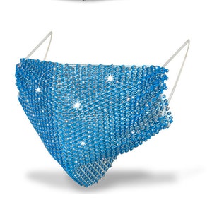 Sparkle Mesh Crystals Face Mask Cover-Breathable Lightweight Bridal Party Festival Bling Strass - Great Quality US Seller Fast Shipping TEAL