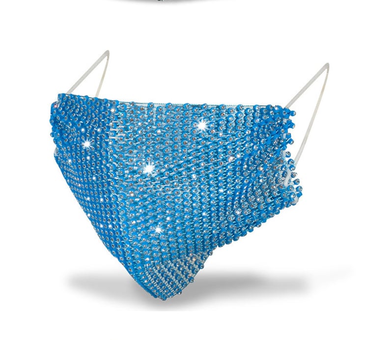 Sparkle Mesh Crystals Face Mask Cover-Breathable Lightweight Bridal Party Festival Bling Strass - Great Quality US Seller Fast Shipping TEAL