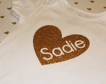 Gold or Pink Monogrammed Baby Girl Heart Top
