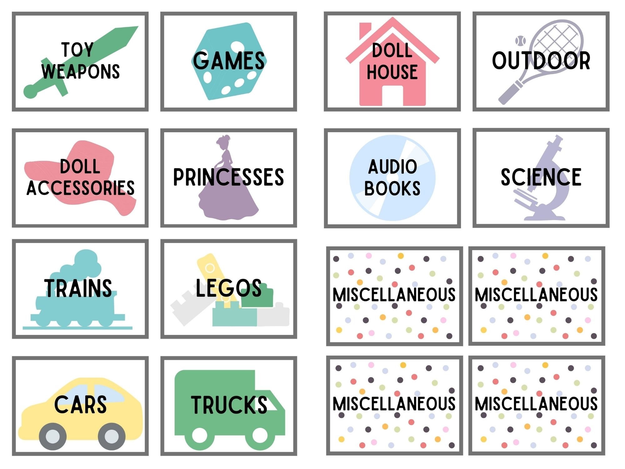 Large Printable Toy Labels for Organizing Playroom Instant Etsy