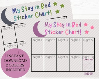 My 'Stay in Bed' Sticker Chart for boys and girls - 2 Colors Included