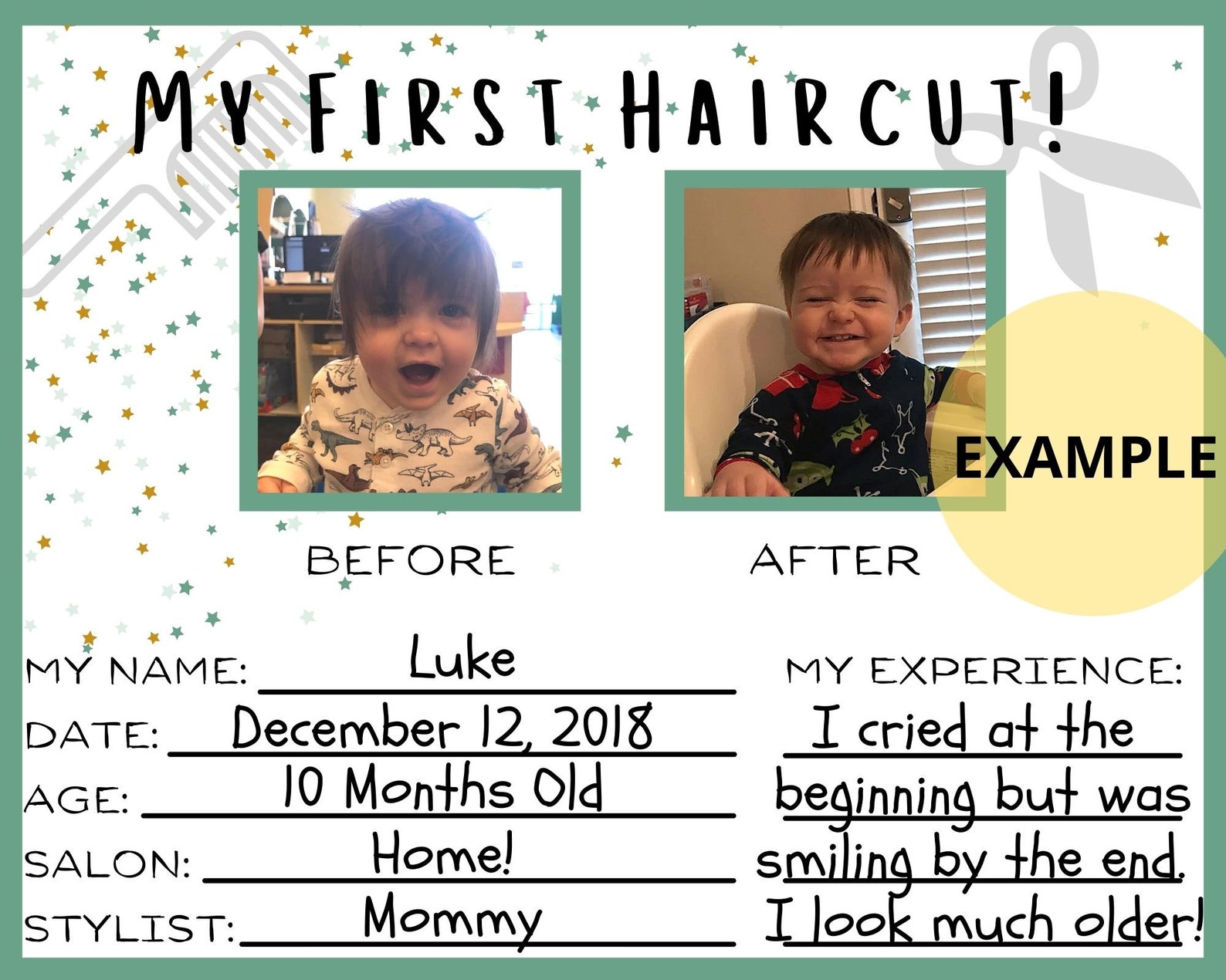 Instant Printable My First Haircut Certificate for Child or Baby's