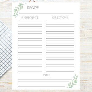 Recipe Page Printable - Instant Download - Recipe Book Insert