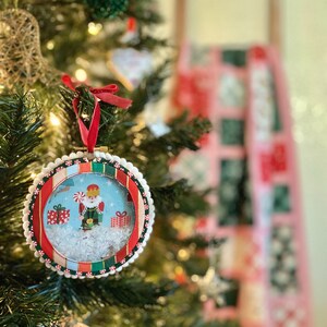 Snow Hoop Ornament Pattern 4.5 Christmas Sewing Project Globe Linen Bouquet Handmade Craft Easy Gift Ribbon Tree Holiday Kids Quick Fast image 5