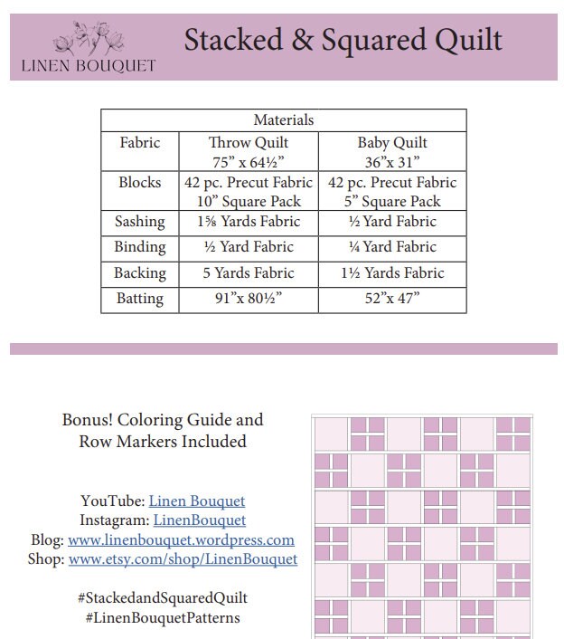 Stacked and Squared Quilt Pattern Traditional Fabric Piecing Baby ...