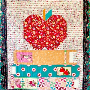 School Books Mini Quilt Pattern 24x21 Traditional Fabric Piecing Block Fat Quarter Friendly Teacher Gift Classroom School Apple Learning image 2