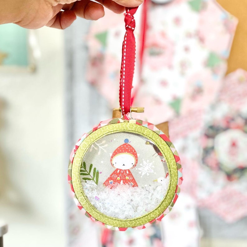 Snow Hoop Ornament Pattern 4.5 Christmas Sewing Project Globe Linen Bouquet Handmade Craft Easy Gift Ribbon Tree Holiday Kids Quick Fast image 4