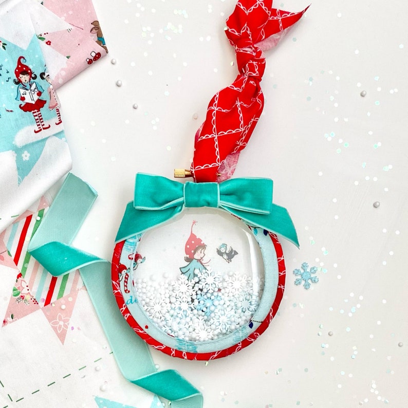 Snow Hoop Ornament Pattern 4.5 Christmas Sewing Project Globe Linen Bouquet Handmade Craft Easy Gift Ribbon Tree Holiday Kids Quick Fast image 6
