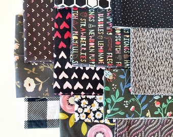 Black Scrap Pack 1 lb Mixed Cotton Fabric Patterns Small Cuts Riley Blake AGF Poppie Moda & More Mix