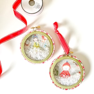 Snow Hoop Ornament Pattern 4.5 Christmas Sewing Project Globe Linen Bouquet Handmade Craft Easy Gift Ribbon Tree Holiday Kids Quick Fast image 1