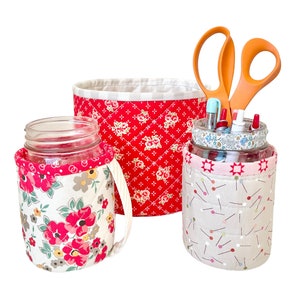 Three&#39;s Company Sewing Pattern Large Bin Pencil Holder Jar Cozy Beginner Pattern Linen Bouquet .pdf instant download Whole Cloth Patchwork