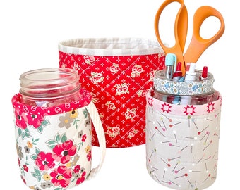 Three's Company Sewing Pattern Large Bin Pencil Holder Jar Cozy Beginner Pattern Linen Bouquet .pdf instant download Whole Cloth Patchwork