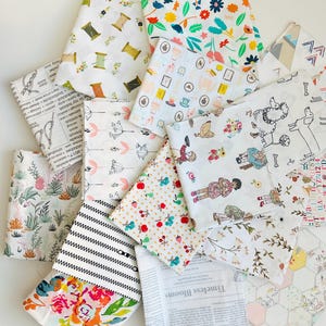White Surprise Fabric Pack 1 lb Mixed Cotton Fabric Patterns Small Cuts Riley Blake AGF Poppie Moda & More Mix