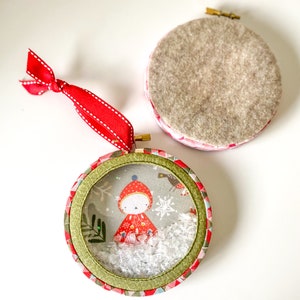 Snow Hoop Ornament Pattern 4.5 Christmas Sewing Project Globe Linen Bouquet Handmade Craft Easy Gift Ribbon Tree Holiday Kids Quick Fast image 3